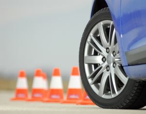 Car in front of road cones